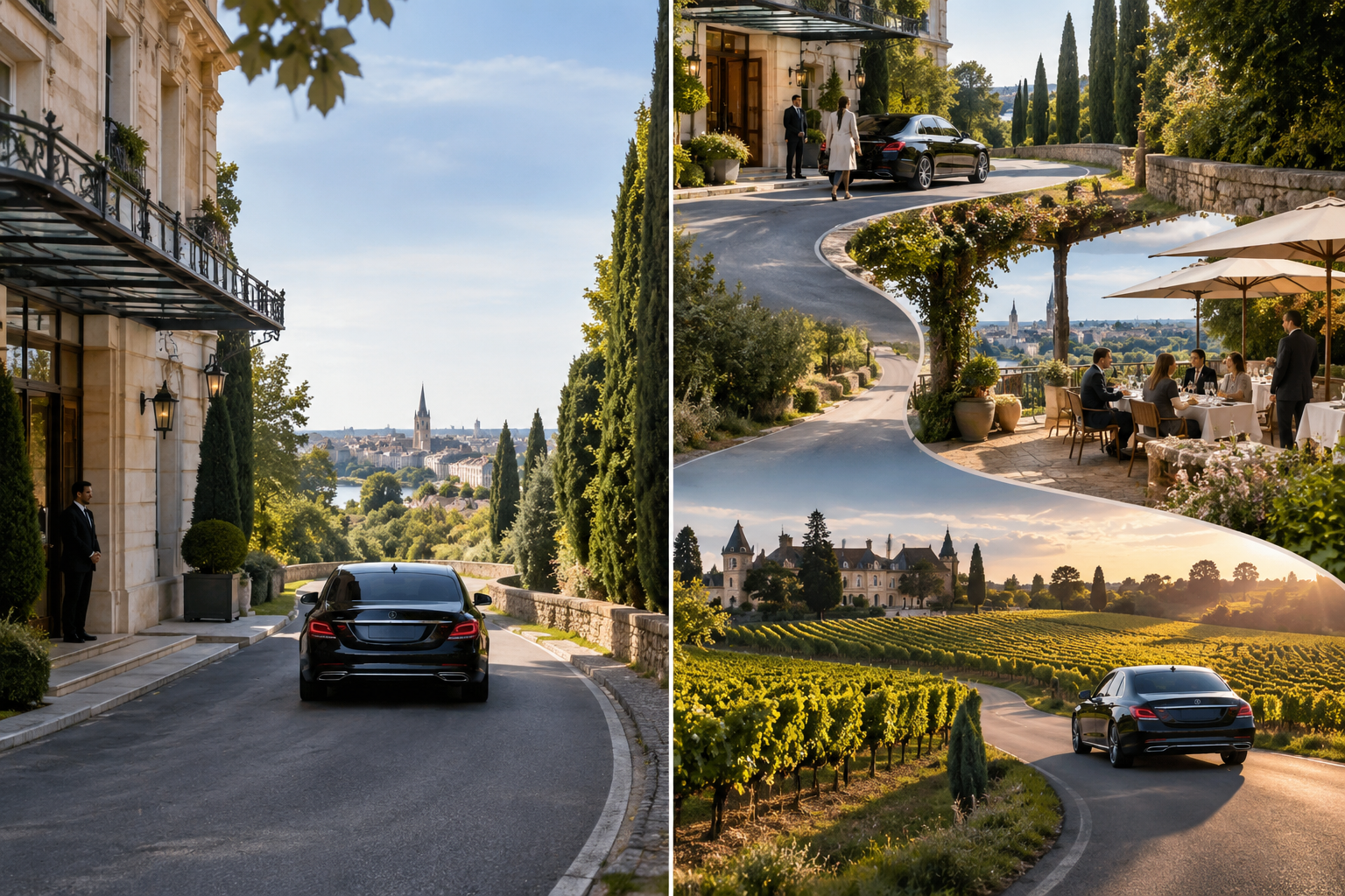 Conceptual comparison of a direct transfer and a multi-stop chauffeur assignment in Bordeaux