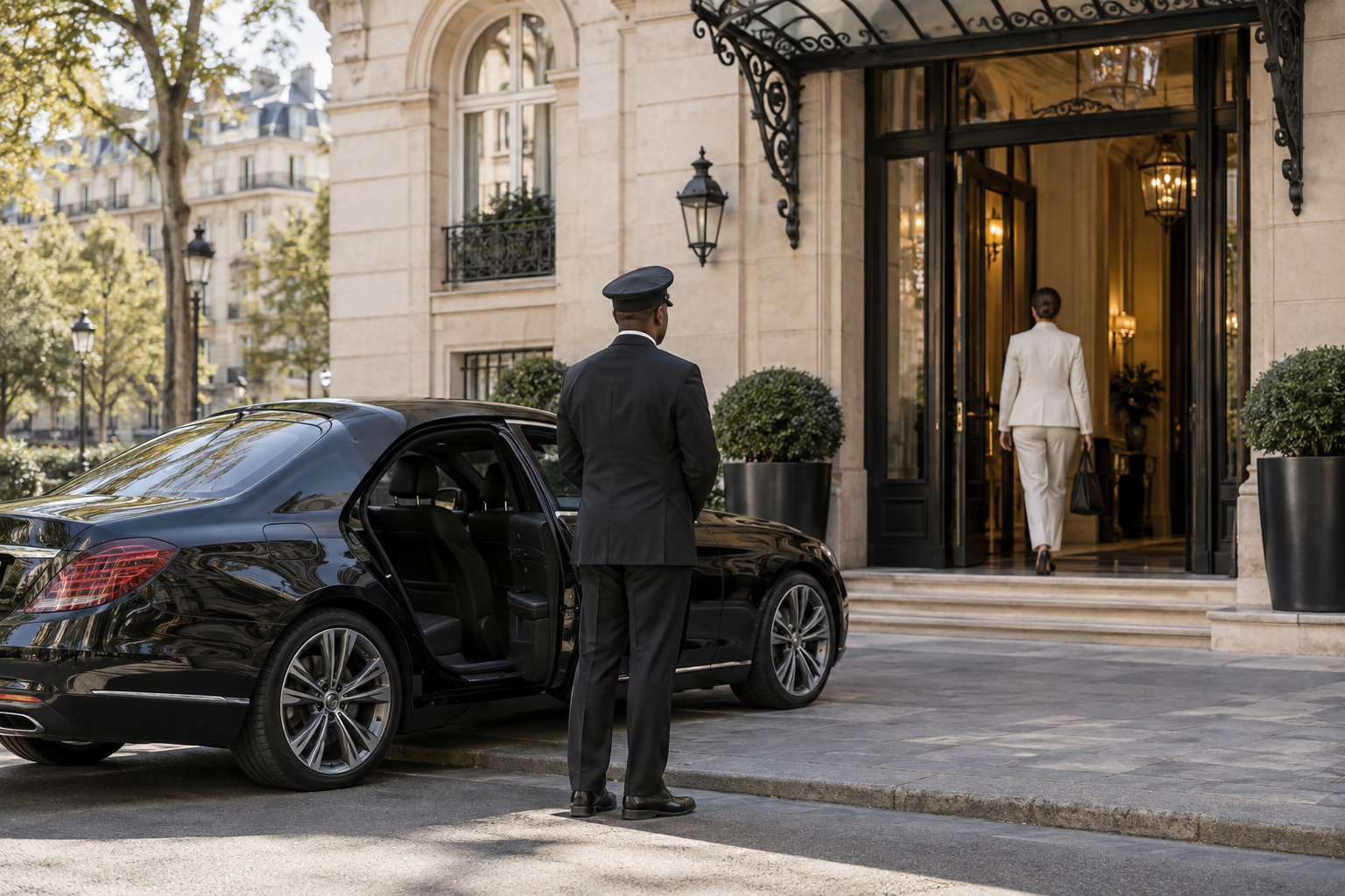 Chauffeur waiting outside a meeting venue during an as-directed booking