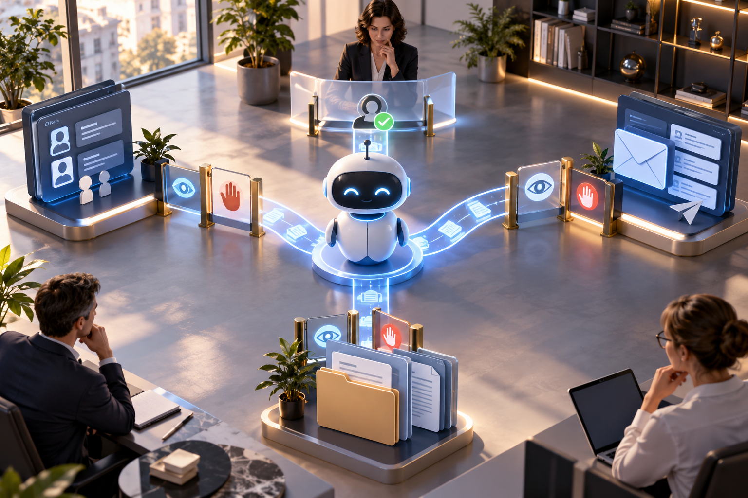 Flux contrôlés entre un agent IA, un CRM, une messagerie et une validation humaine