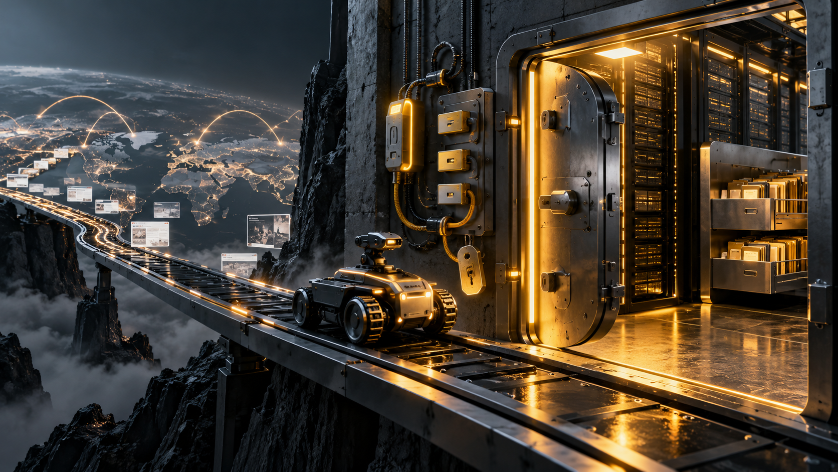 An autonomous research machine crosses an exposed access gateway into a live records system.