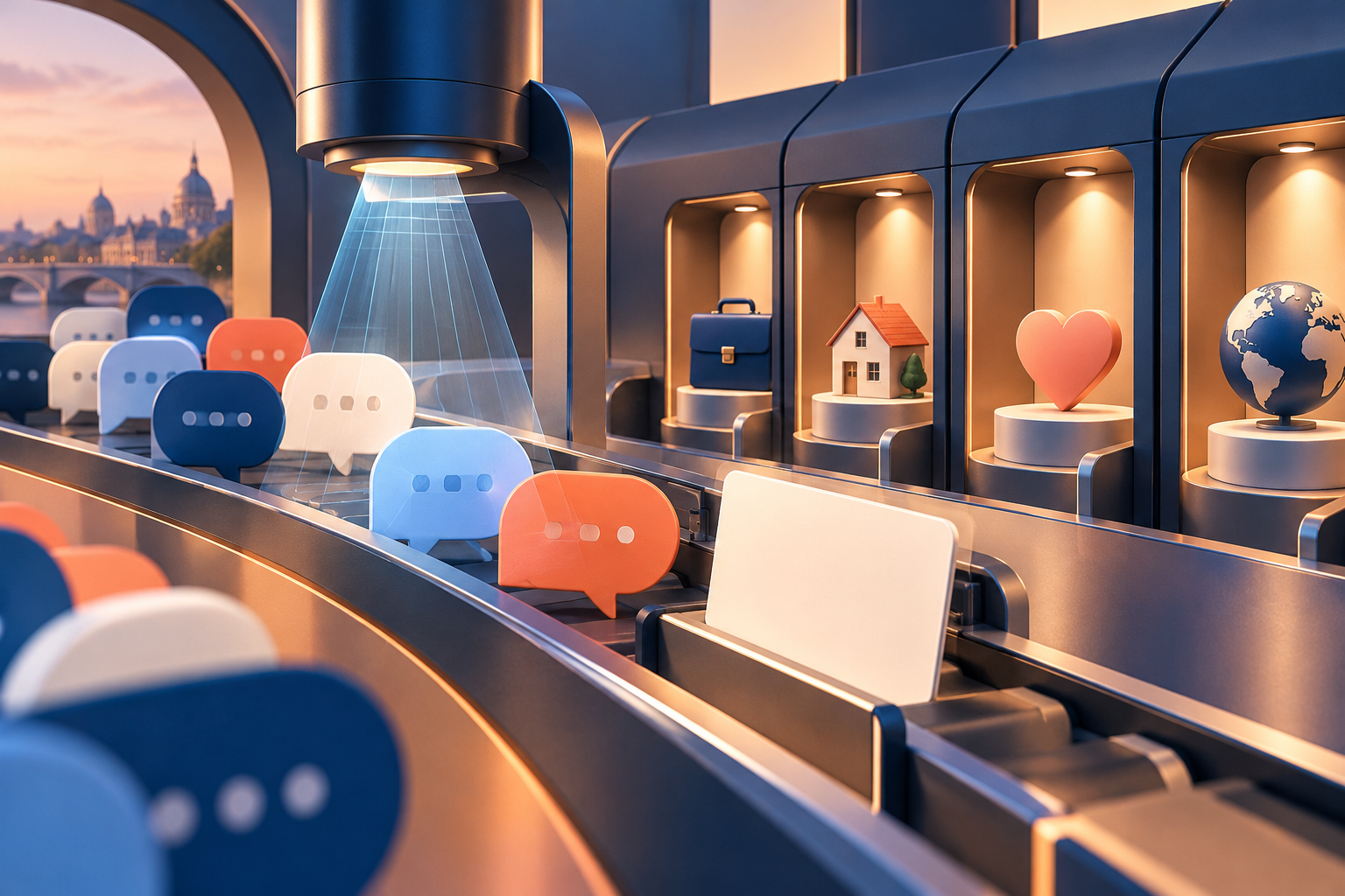 A relevance engine selects an advertisement from the changing context of a conversation