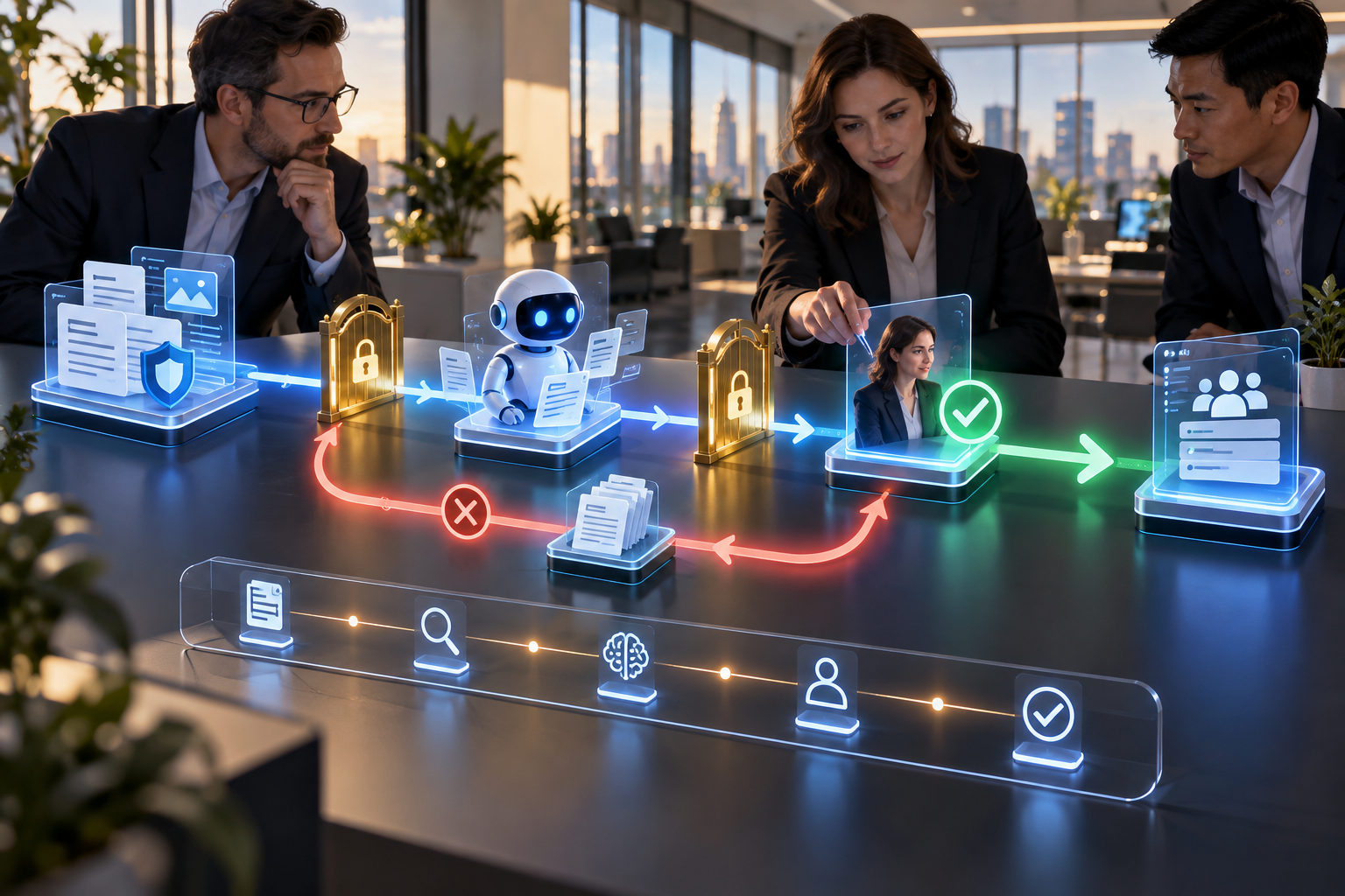 Flux de travail reliant données, assistant IA, validation humaine et CRM