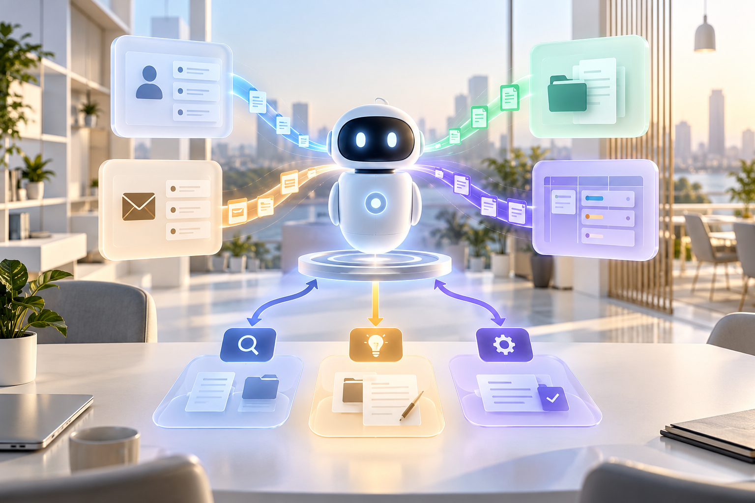 Schéma conceptuel d’un agent IA reliant plusieurs outils métier d’une PME