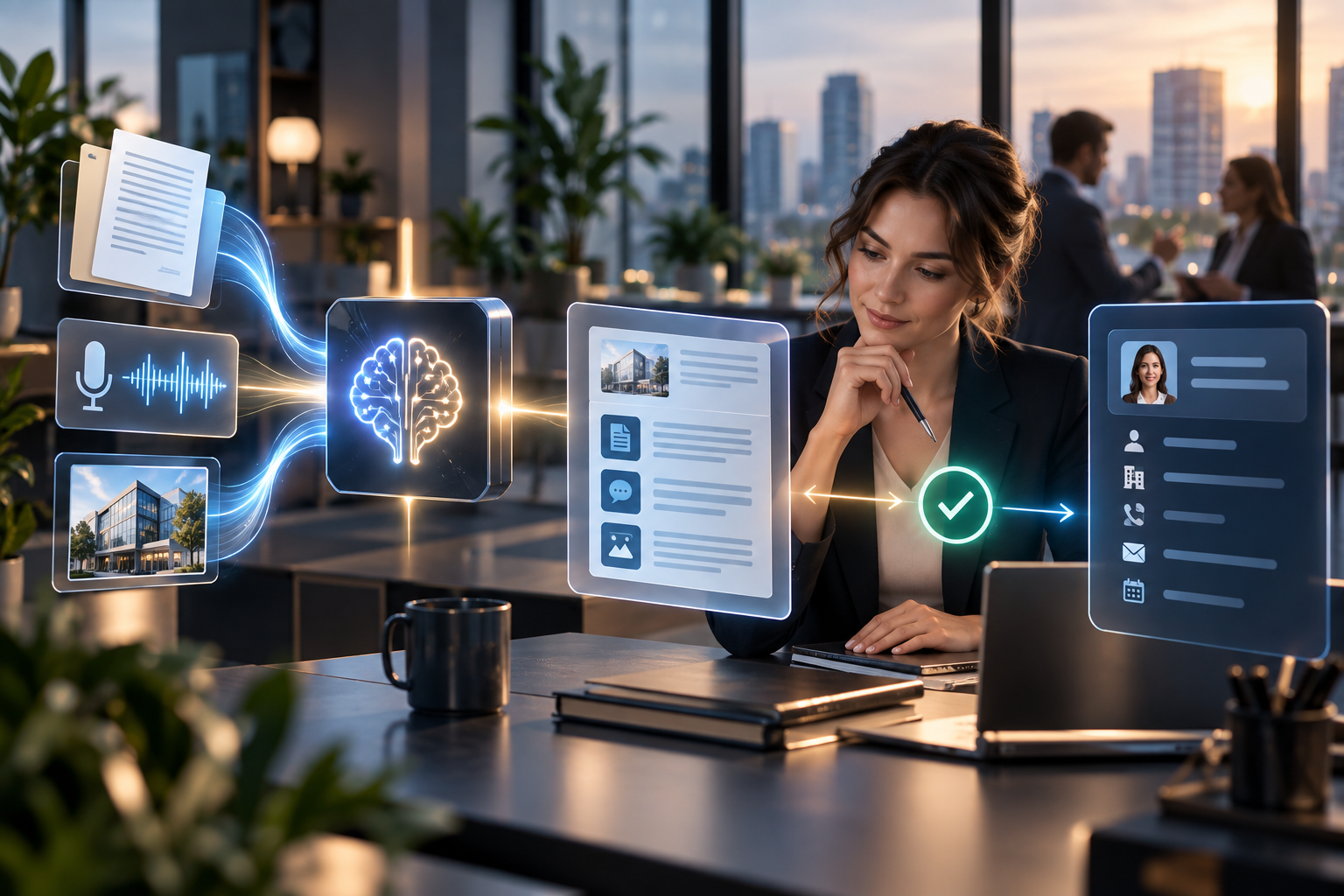 Flux de contenus commerciaux analysés par une IA puis validés avant leur ajout au CRM