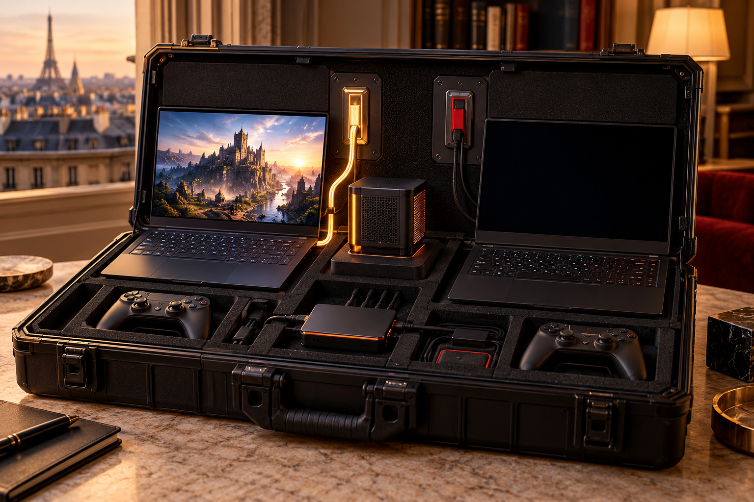Two demonstration laptops shown with an active agent connection on one and the unused connection disabled on the other.