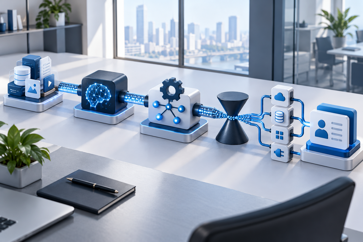 Schéma conceptuel des dépendances entre données, modèle IA, orchestration, connecteurs et CRM