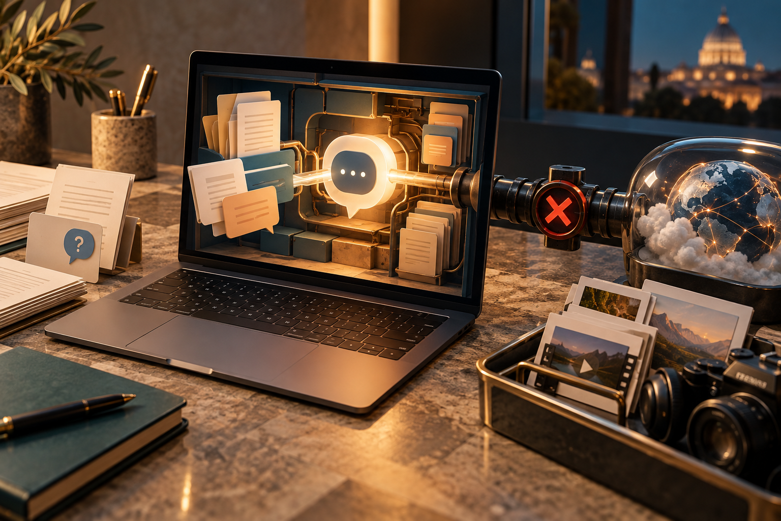 Offline laptop answering questions from locally stored documents while remote services remain unavailable