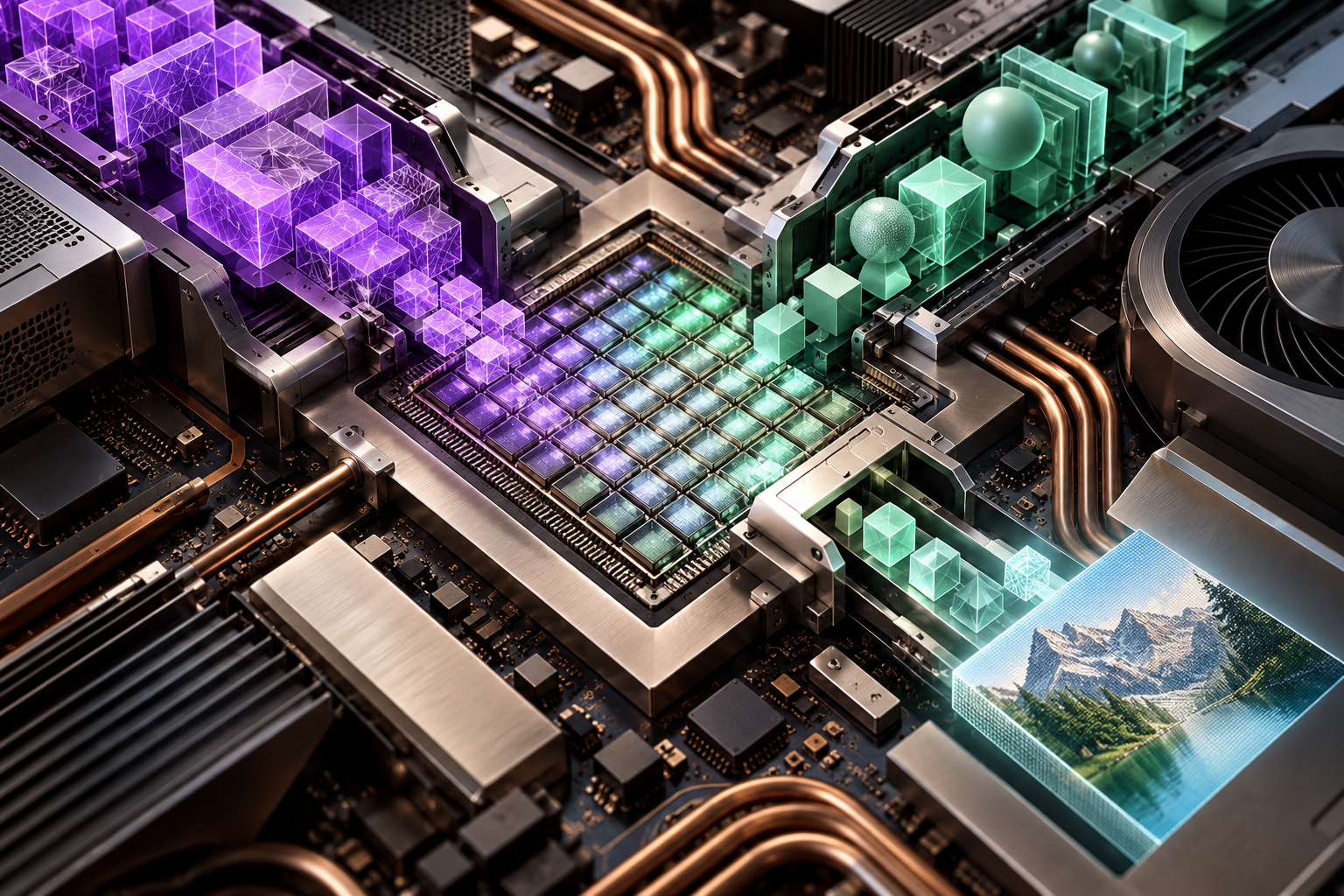 Cutaway of language and image models competing for capacity in the same local memory array