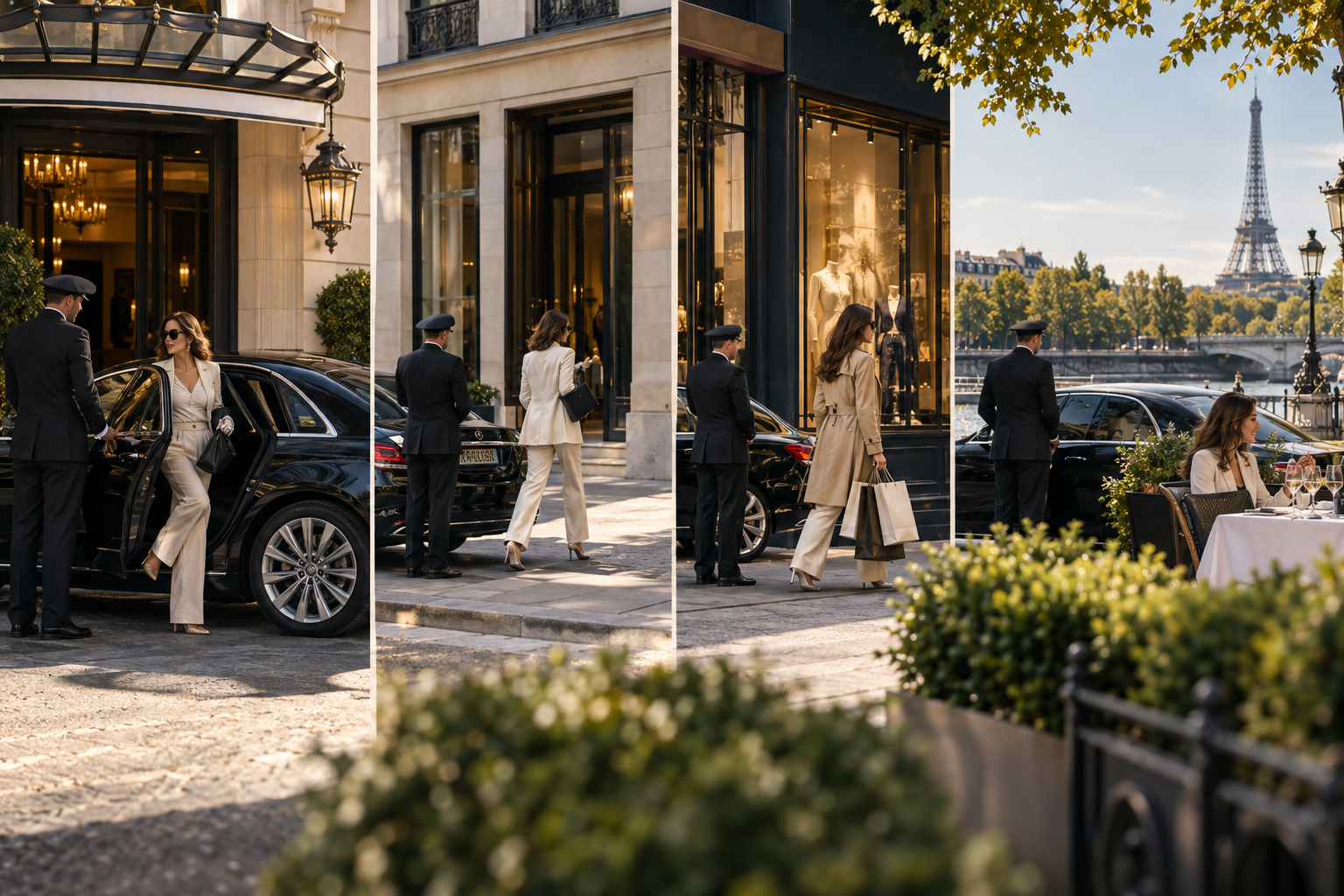 Illustration of a chauffeur vehicle serving several stops during a flexible Paris schedule