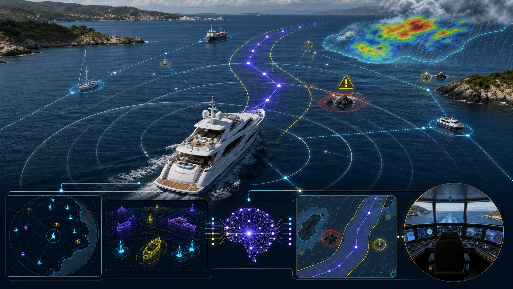 AI assisted yacht navigation and situational awareness diagram
