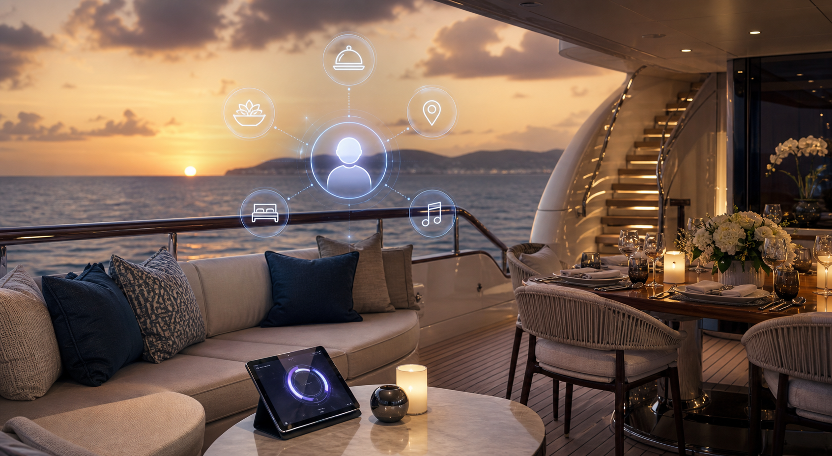 AI concierge and personalized guest experience aboard a luxury yacht