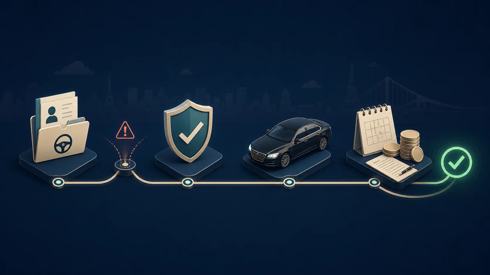 Parcours visuel des décisions nécessaires avant le lancement d’une activité VTC