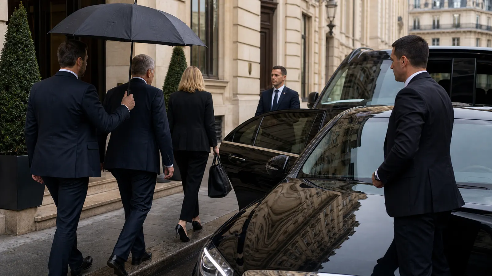 Coordinated chauffeur vehicles supporting an international delegation at a Paris meeting