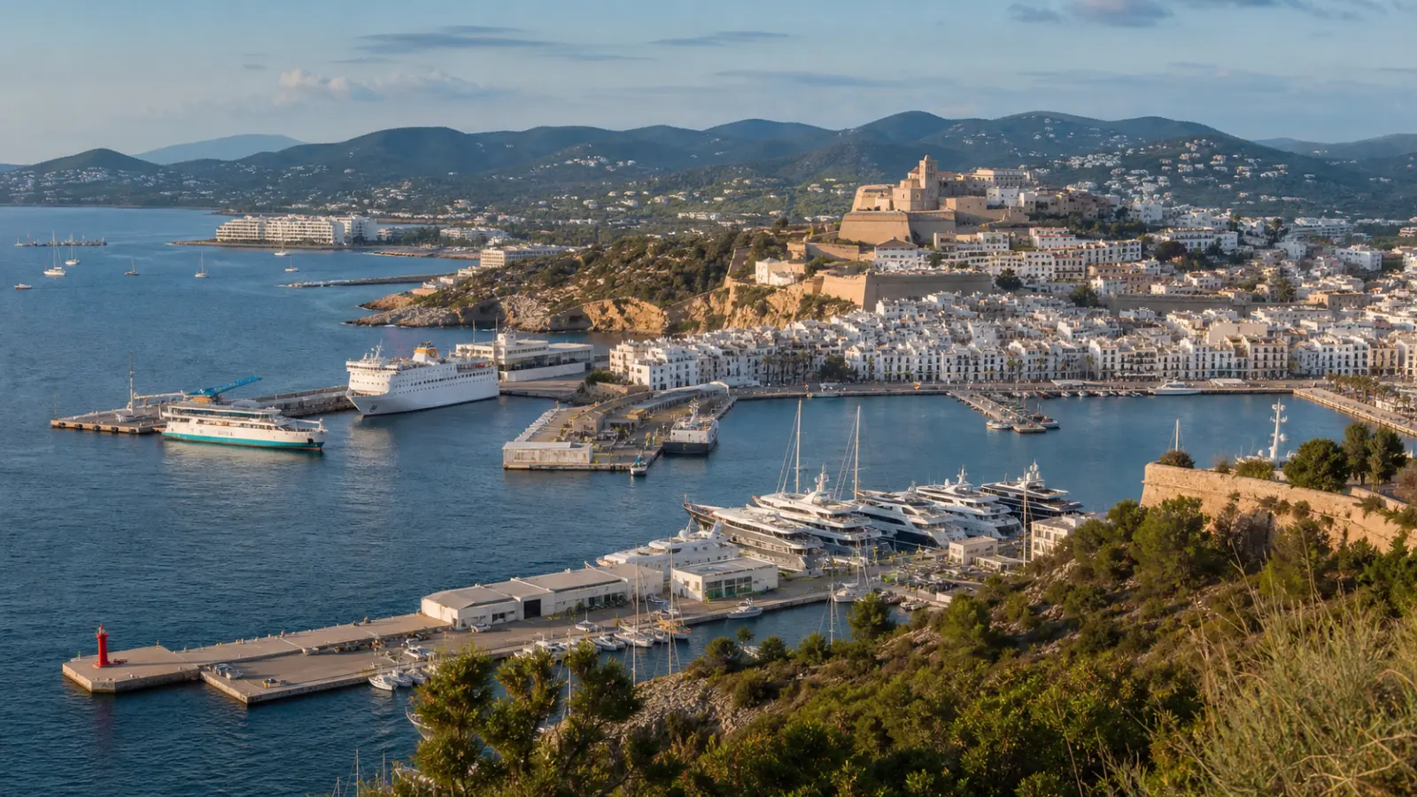 Ibiza Town harbour showing ferries, yachts and nautical tourism infrastructure