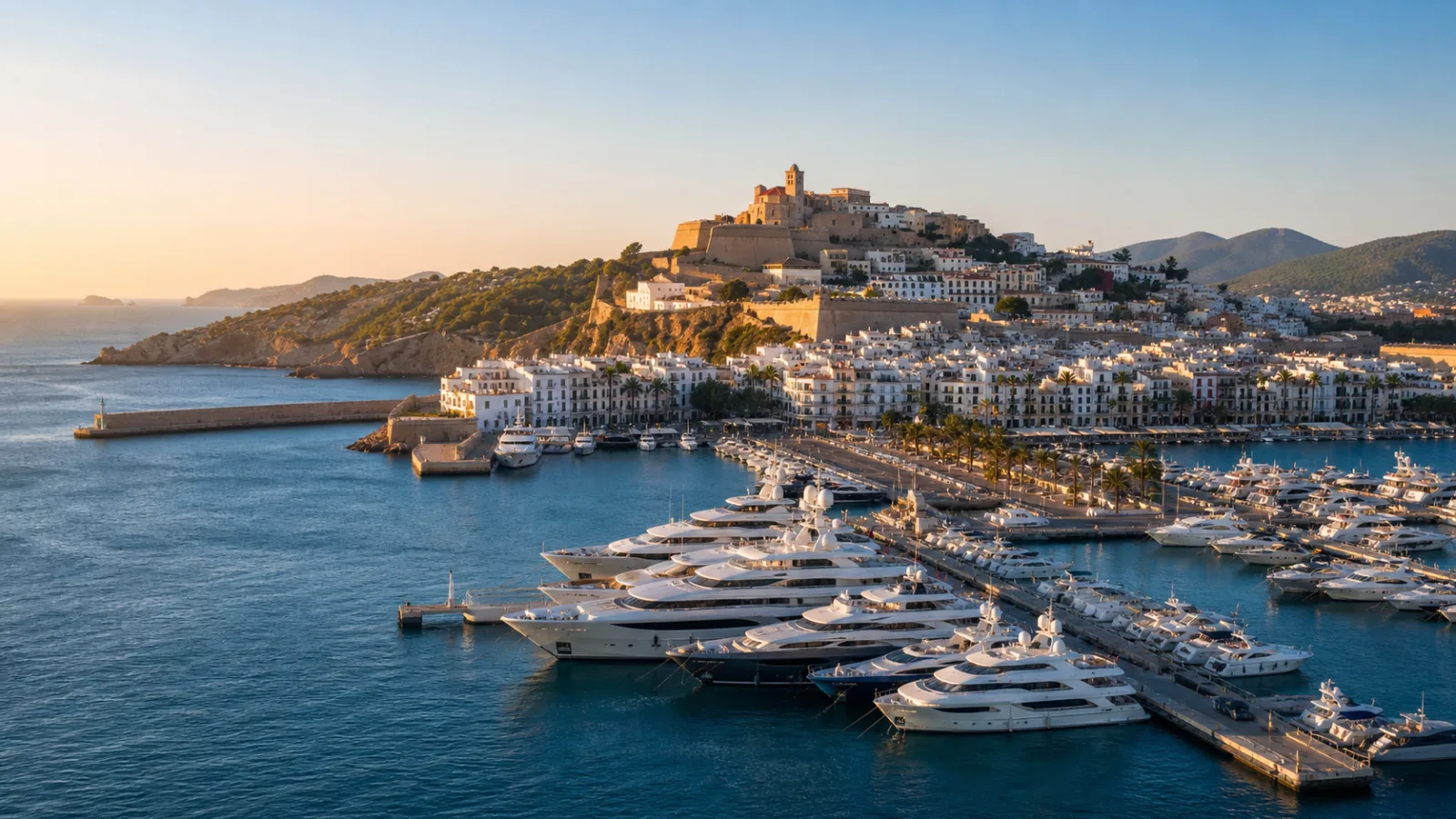Ibiza Town marina and Dalt Vila showing the island as a Balearic yachting hub
